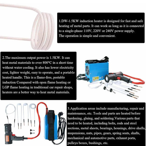 1500W Flameless Induction Heater Yanks Loose Stubborn Bolts Bearings And Drive Shafts Shop Grade Metal Heating Tool features heating coils and tools.