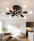 Six Arm Semi Flush Mount Ceiling Light Fixture Modern Black Sputnik Chandelier Lighting For Dining Room Kitchen Bedroom