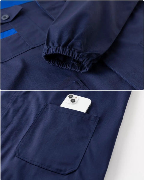Men's Lab Coat for Garage DIY Projects Long Sleeve Shop Coat Navy Blue XL Built for Home Workshops with fabric detail