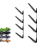 Four Level Wakeboard Wall Mount Rack For Garage And Boat House - Heavy Duty Wake Surf Board Rack, Water Ski Storage, Black metal arms