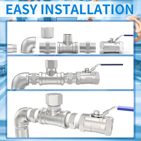 304 Stainless Steel Pipe Fitting Male Branch Tee 1 1/4 Inch Npt Female To Male To Female Thread Adapter in easy installation setup.
