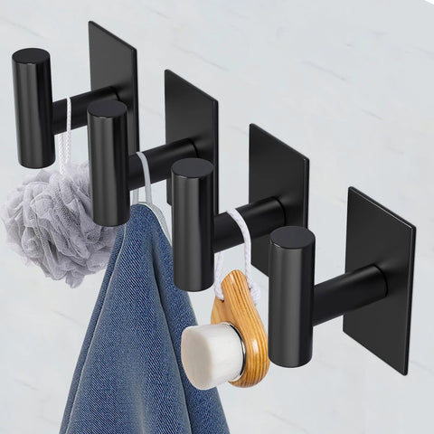 Heavy Duty Adhesive Wall Towel Hooks Waterproof No Drill Mount For Kitchen Bathroom Closet Black 4 Pack Ideal For Towels Coats