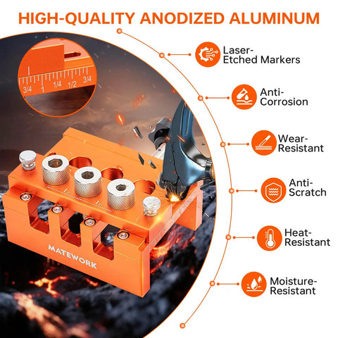 Pro Grade Adjustable Width Dowel Jig For Woodworking With Imperial Scale Centers Slick Precision Drill Guide includes 3 drill bits