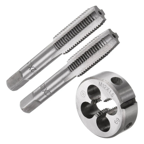 Three Piece Metric Hand Tap And Die Set M12 X 1.5 Right Hand Taps With Round Die for threading metal parts