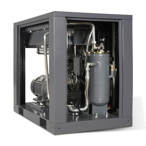 Side view of 15HP Rotary Screw Air Compressor Workhorse With 45 CFM And 116 PSI For 230V 3 Phase Industrial Grade Powerhouse Built For Tough Jobs