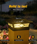 Slick Heavy Duty Solar Post Cap Lights Outdoor 12 Pack waterproof post light with IP44 rating, showcasing warm white glow and rain resistance.