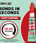 CYAFIXED all-purpose gel super glue bottle with red cap; clear adhesive, 0.14 oz (4 g)