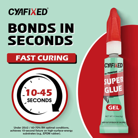 CYAFIXED all-purpose gel super glue bottle with red cap; clear adhesive, 0.14 oz (4 g)