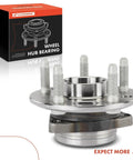 5 Lug Wheel Bearing And Hub Assembly Front Or Rear For Chevy Equinox 2010 To 2017 And GMC Terrain 2010 To 2017 Buick Allure 2010 Cadillac CTS 2014 To 2016 Without ABS Replacement, product box and hub shown