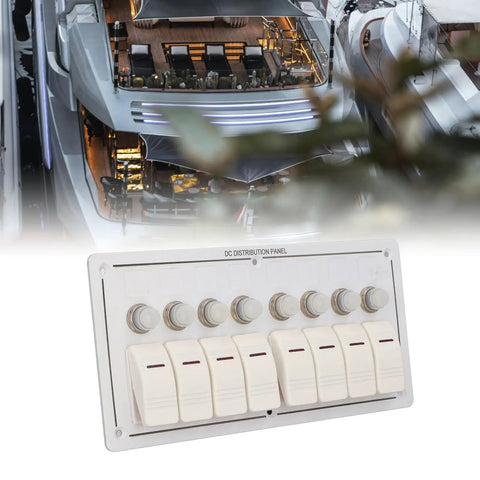 Beefy 8 Gang Toggle Switch Panel In Aluminum Alloy With Overload Protector And Red LED Indicator For 12V Marine Ship Yacht RV Bus And Automotive Electrical Systems IP65 Waterproof Control Panel