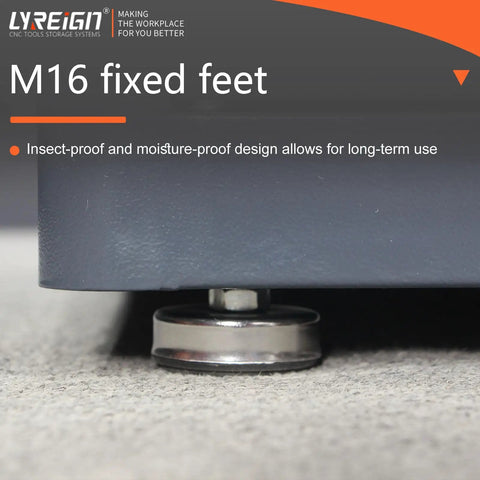Beefy Heavy Duty CNC Tool Holder Cabinet with M16 fixed feet, moisture-proof design for stability and long-term use on carpet