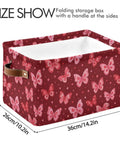 Collapsible Canvas Storage Basket With Waterproof Interior And Sturdy Handles For Bedroom Closet Organization with butterfly design.