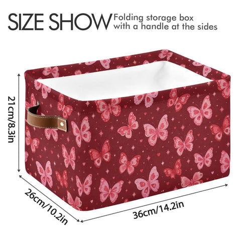 Collapsible Canvas Storage Basket With Waterproof Interior And Sturdy Handles For Bedroom Closet Organization with butterfly design.