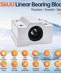 Heavy Duty Workhorse 4 Pack SCS6UU 6mm Linear Bearing Blocks with aluminum body designed for smooth action in CNC applications.