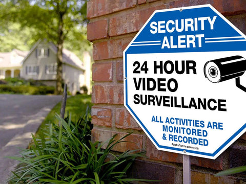 2-Pack Video Surveillance Signs, 10 X 10 Aluminum Security Warning Reflective Signs For Indoor Outdoor Use, on brick wall