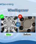 Before and after using 21 Pcs Car Wheel Nut Covers 21mm Universal Lug Nut Caps Chrome Gloss ABS Auto Bolt Head Protectors with Remover Clip for Easy Install and a Dope Slick Look on Your Rims.