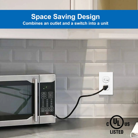 Installed Two Pack Combo Toggle Light Switch And Duplex Outlet, Single Pole Wall Switch With Grounded Receptacle, 15 Amp 125V, White