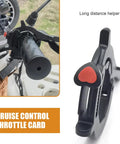 Smooth Operator Throttle Cruise Control Lock For Motorcycle Offering Ride Ease And Longhaul Comfort One Click Adjustment shown on motorcycle handle.