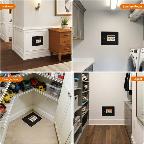 Rock Solid In Wall Steel Safe With Concealed Panel and Discreet Front Fits 16 Inch Studs Installed in Various Home Locations