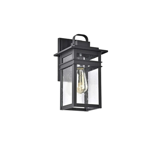 Sleek Transitional 1 Light Textured Black Outdoor Wall Sconce With Clear Seedy Glass Downlight, 13 Inch Height, Hardwired