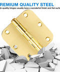 18 Pack 3 Point 5 Inch Brass Door Hinges With Five Eighth Radius Polished Gold Finish Includes 108 Screws For Quick No-Fuss Install Interior Door Hardware For Bedroom Bathroom Office Hallway 270 Degree Swing Smooth Plain Bearing