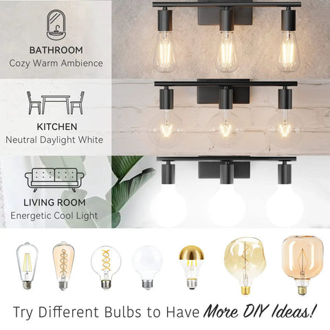 Dope Matte Black 3 Light Vanity Bath Light Over Mirror 60W Max 110V To 220V Metal Wall Fixture Hardwired E26 Base 17 Inch