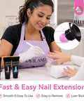 Beautician applying Hema-Free Poly Gel Nail Kit: No Base Needed, 6 Shimmer Colors to client's nails, showcasing easy application.