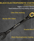 Pro Grade 7/16 Ratchet Wrench With Silky Smooth 72 Tooth Gears And Rock Solid Cr-V Construction featuring a black electrophoretic coated finish.