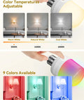 Image showing Go-To Rechargeable E26 LED Light Bulbs With Remote And Timer, Battery Backup with adjustable color temperatures and 9 color options.