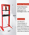 Heavy Duty Hydraulic Bench Shop Press Packing Real Crushing Power For Auto Body Work And Daily Shop Projects With Smooth Pump Handle And Tough Red Steel Construction For Any Garage, 52.4 inches tall.