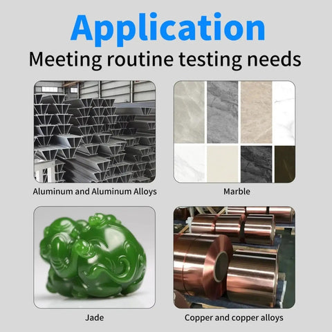 Applications of materials: aluminum and aluminum alloys, marble, jade, copper and copper alloys for testing needs.