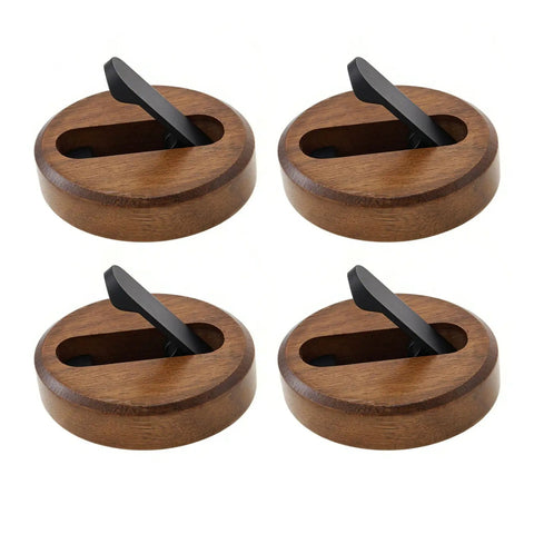 Swanky Black Walnut Wall Mounted Hooks For Folding Storage Game Changer For Small Spaces Modern Wood Coat Hangers, four hooks in view.