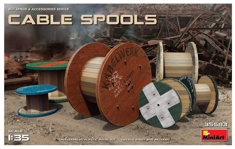 1 35 Scale Cable Spool Model Kit With Decals, Unpainted Plastic Assembly For Dioramas And Scale Builds, various spools shown
