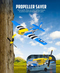 Beginner Friendly RC Plane With Gyro Stabilizer And Powerful Motor For Adults And Kids P51D Mustang 4 Channel 2 4GHz Remote Control Aircraft Ready To Fly Blue shown flying with propeller saver.