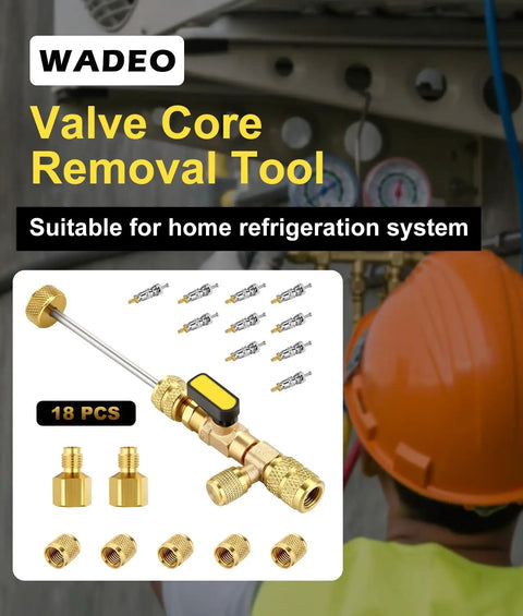 HVAC Valve Core Removal Tool Kit For Home Refrigeration, Includes 10 Valve Cores, 5 Brass Nuts, And 2 Brass Adapters For R410 R32 R22 R12 R407 R404 R600 Systems, Dual SAE 1/4 And 5/16 Ports, Great DIY Tinkering Upgrade