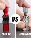 Comparison of push-on and traditional coupler from One Quarter Inch Air Compressor Fittings Kit With Universal Coupler, 14-Piece