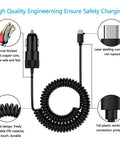 Car Charger Adapter With PD 30W USB C And 18W USB A Dual Fast Charge 2.8Ft Coiled Cable showing components and features