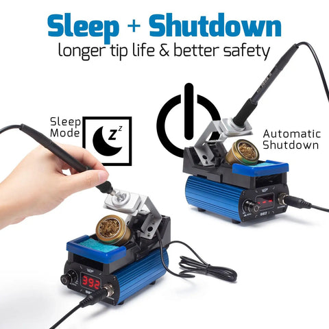 Pro Grade Precision Soldering Iron Station With Temperature Control Preset Channels C to F Conversion Sleep Mode Auto Shutdown Calibration Tools Compatible With C210 Tips For Micro Component Soldering, sleep and shutdown