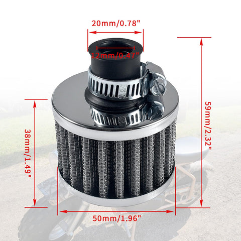 12mm Air Filter Upgrade For 212cc 196cc Engines And Honda GX160 GX200 168F Power Units, visible with dimensions labeled