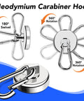 Bad Boy Magnetic Carabiner Hooks, 70 Lbs Hold, 12 Pack, Stainless Steel Swivel Magnets, showing 360° rotation and 180° swivel features.
