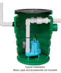 Heavy Duty Submersible Sewage Pump With 6000 GPH Handles Up To 2 Inch Solids Epoxy Coated Cast Iron Housing in green basin