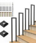 Rock Solid U Shaped Staircase Handrail Built Tough Floor Mounted Wrought Iron Railing With Dead Grip Durable Finish For Indoor Outdoor Steps Porch Loft Hallway Entryway shown with mounting hardware and installation tools.