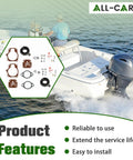 Two Pack Carburetor Repair Kit With Float Replacement For Johnson Evinrude Outboard Motors 18 20 25 28 30 35 40 45 48 50 55 60 65 70 75 HP Compatible Easy Install Rebuild Kit shown with boat on water