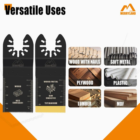 Heavy Duty Oscillating Multitool Blade Kit with versatile uses for wood, metal, plastic, drywall; includes HCS and titanium blades