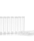 10 Pack 10ml Frozen Lab Test Tubes With Sealing Caps, Clear Plastic Vials For Laboratory Use, School Education And Research, Safe Long Term Storage, Easy Read Volume Scale, shown upright and laid down