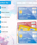 Clear Plastic Horizontal Name Tag Card Holders 30 Pack displayed with various cards suitable for office use.