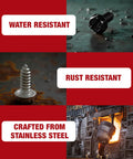 Heavy Duty License Plate Screws With Rustproof Finish Black Stainless Steel Bolt Kit showcasing rust and water resistant features.