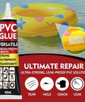 Waterproof Air Mattress Patch Repair Kit With 60ml PVC Glue shown with inflatable ring repair