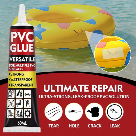 Waterproof Air Mattress Patch Repair Kit With 60ml PVC Glue shown with inflatable ring repair