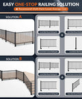 Built Tough Aluminum Deck Railing Kit 2 Pack 36 Inch High By 6 Feet Wide Modular Side Mount Post with easy installation diagram.